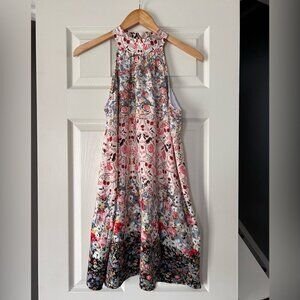 LuLu’s Floral High Neck Open Back Shift Dress Boho Summer Small